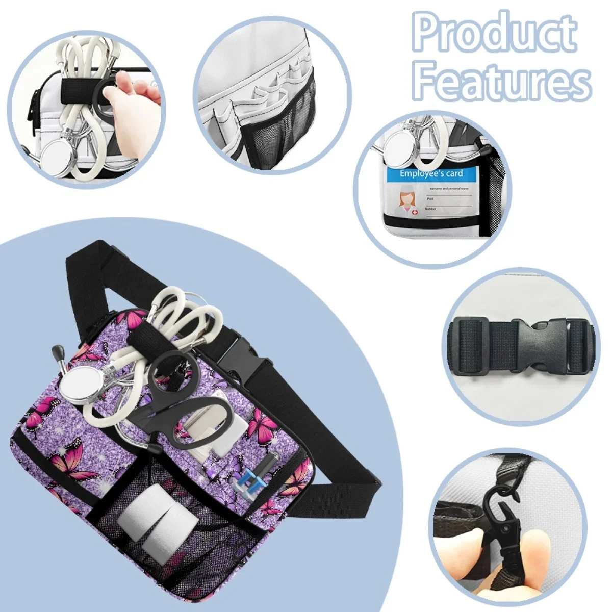 Cute Owl Print Nurse Waist Bag - Multi-Pocket Medical Pouch with Mesh Pockets, Adjustable Strap for Nursing Essentials view 6