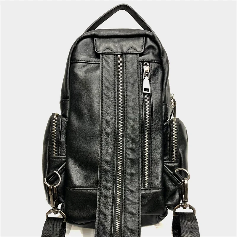 Imagem -04 - Mochilas de Couro Natural para as Mulheres 2023 Novo Couro Real Multi-bolso Bolsa de Viagem Feminina Peito Preto Escola Mochila Femenina