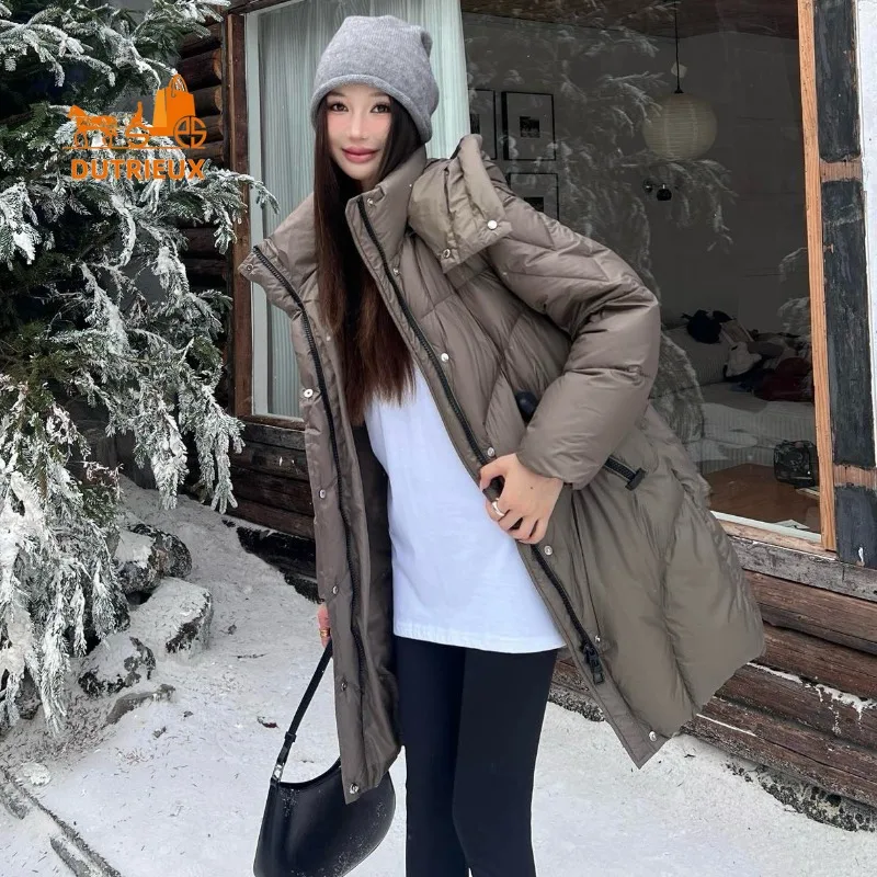 2025 New Winter Women Simple Mid-length Down Jacket, 90% Grey Goose Down, Thick Texture Elegant and Comfortable Warm Women Coat