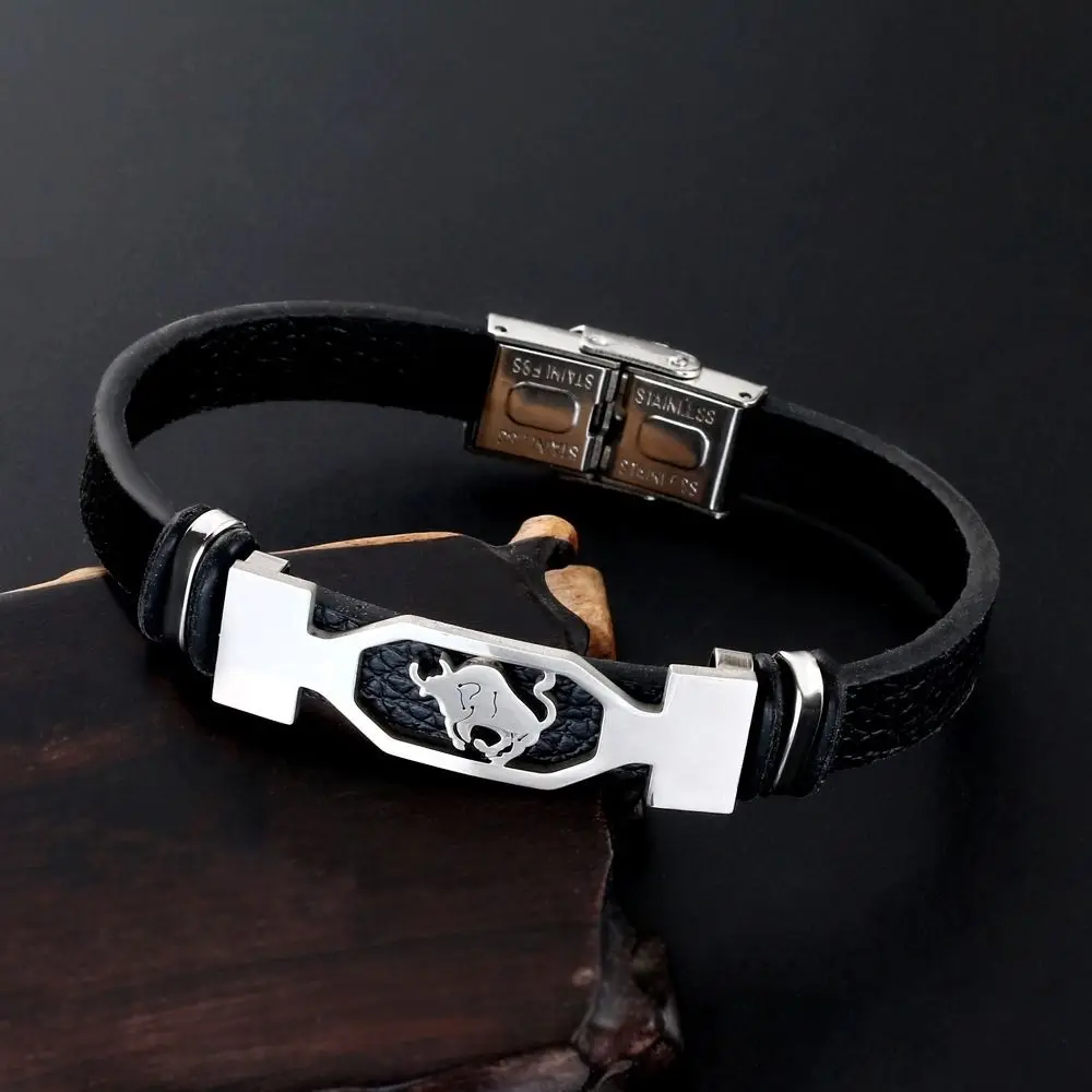Jewelry Constellation Jewelry Zodiac Sign Aries 12 Constellation Bracelet Black Leather Bracelet Men Bracelet Stainless Steel