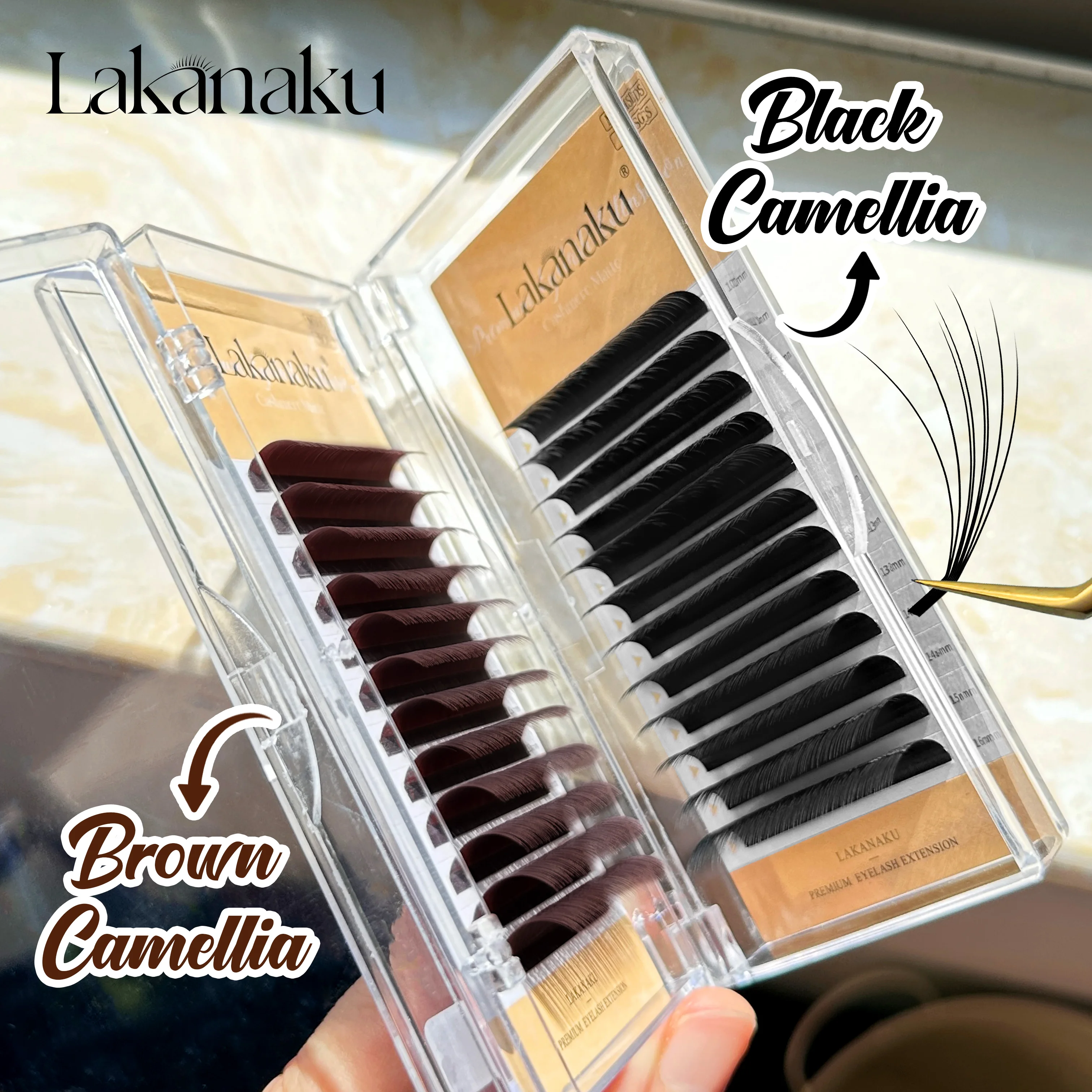 LAKANAKU Camellia Lashes z zakrzywieniemmi LJ LB LC UJ UB UC, długości 8-13mm i 10-16mm, rzęsy z kaszmiru.