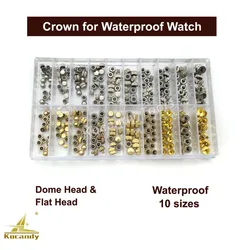 Waterproof Watch Crown Parts Replacement Assorted Gold & Silver Dome Flat Head Watch Accessories Repair Tool Kit for Watchmaker