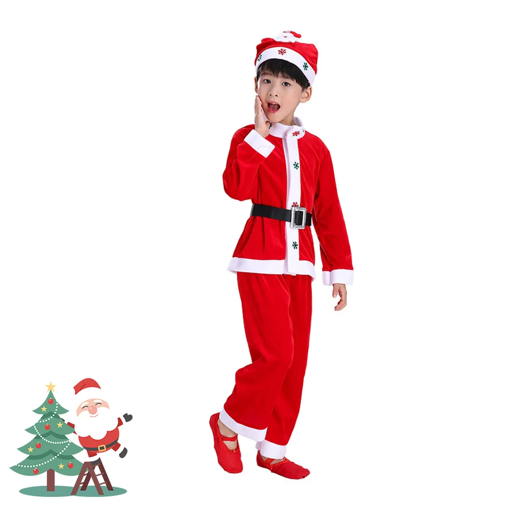 Santa Claus Costume for Boy Children Clothing Christmas Stage Performing Red Suit Girl