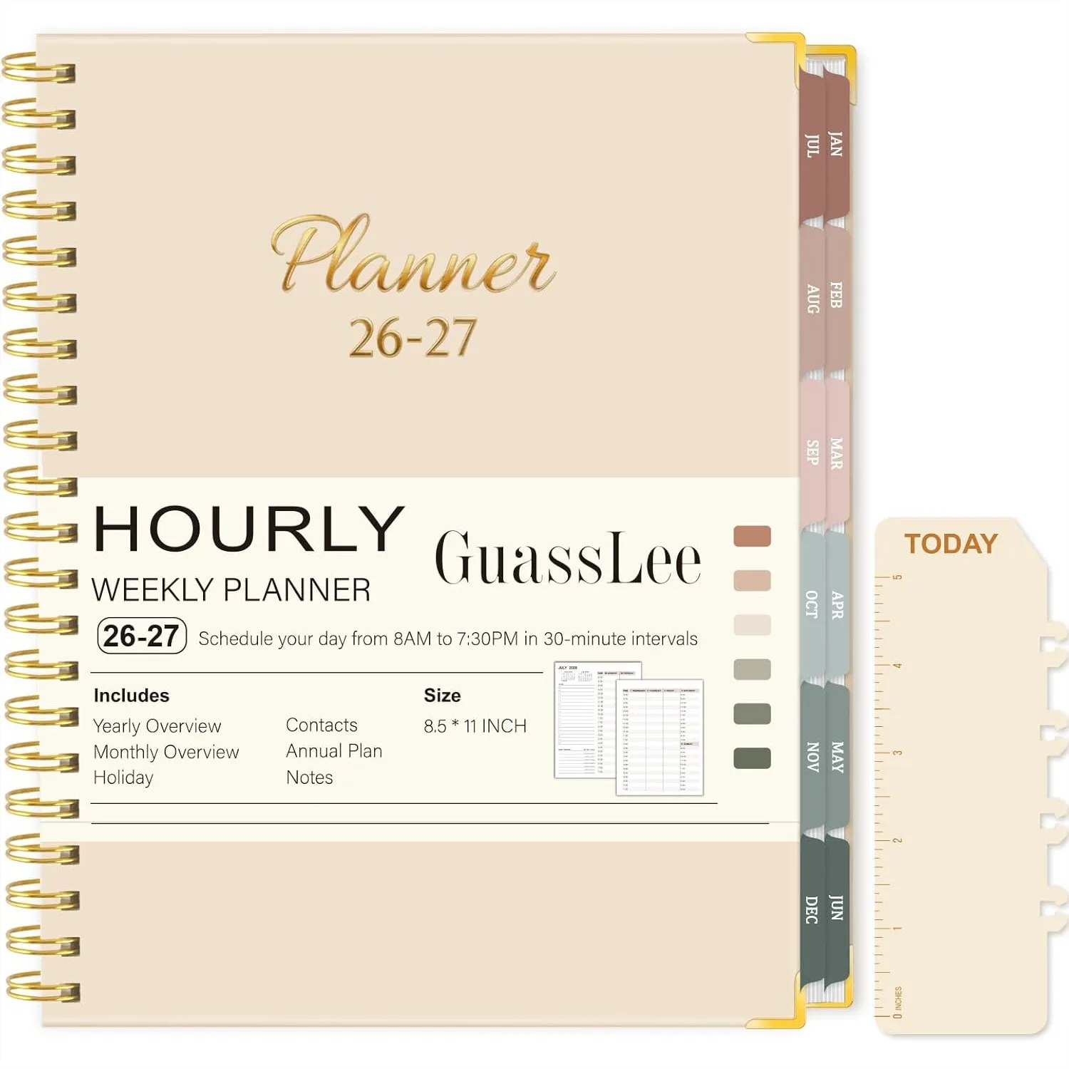 Large 2026-2027 Academic Planner with Hourly Time Slots, Weekly & Monthly Appointment Book for Work and Life, Beige 8.5"x11"