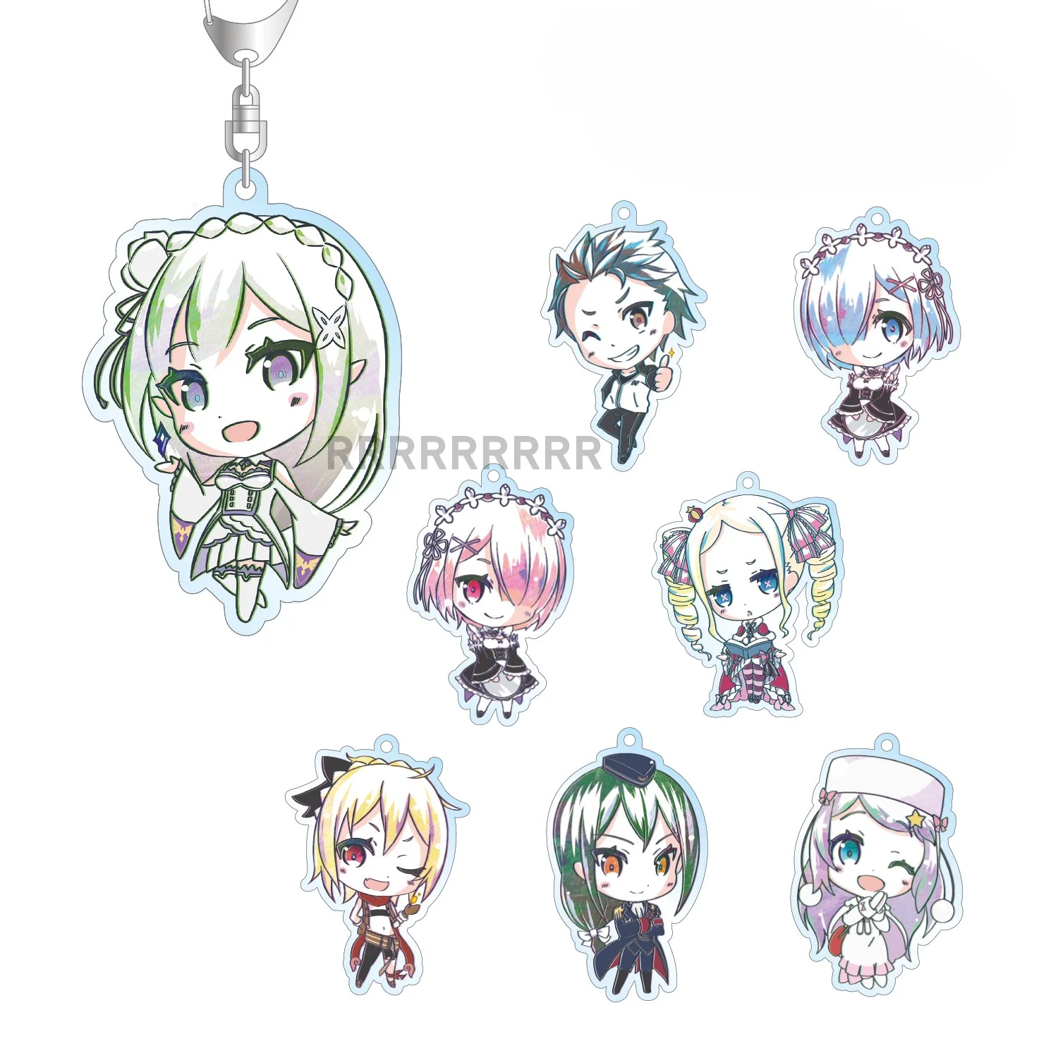 Game Frederica Rem Emiria Emilia Beatrice Echidna Keychain Doll Anime Acrylic Keyring Pendant for Gift