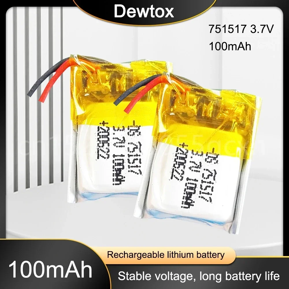 3.7V 100mAh Li-ion Battery 751517 Lithium Polymer Rechargeable Battery for MP3 MP4 bluetooth headset LED light recorder