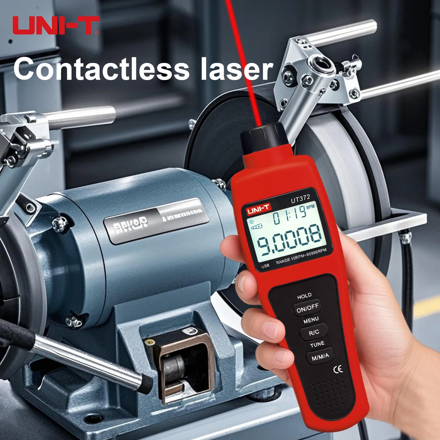UNI-T Contactless Tachometer UT372 Digital RPM Meter Laser Speed Tester 10-99999RPM USB Data Transfer LCD for Motor Engine - view 5