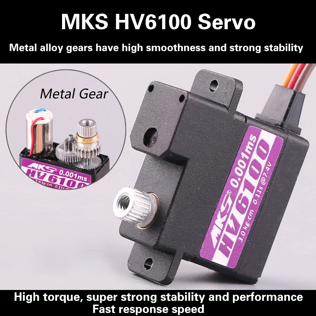 MKS Glider Servo HV6100 Versión de alto voltaje Servidor de modelo de avión con dientes de metal de alto par 10 g