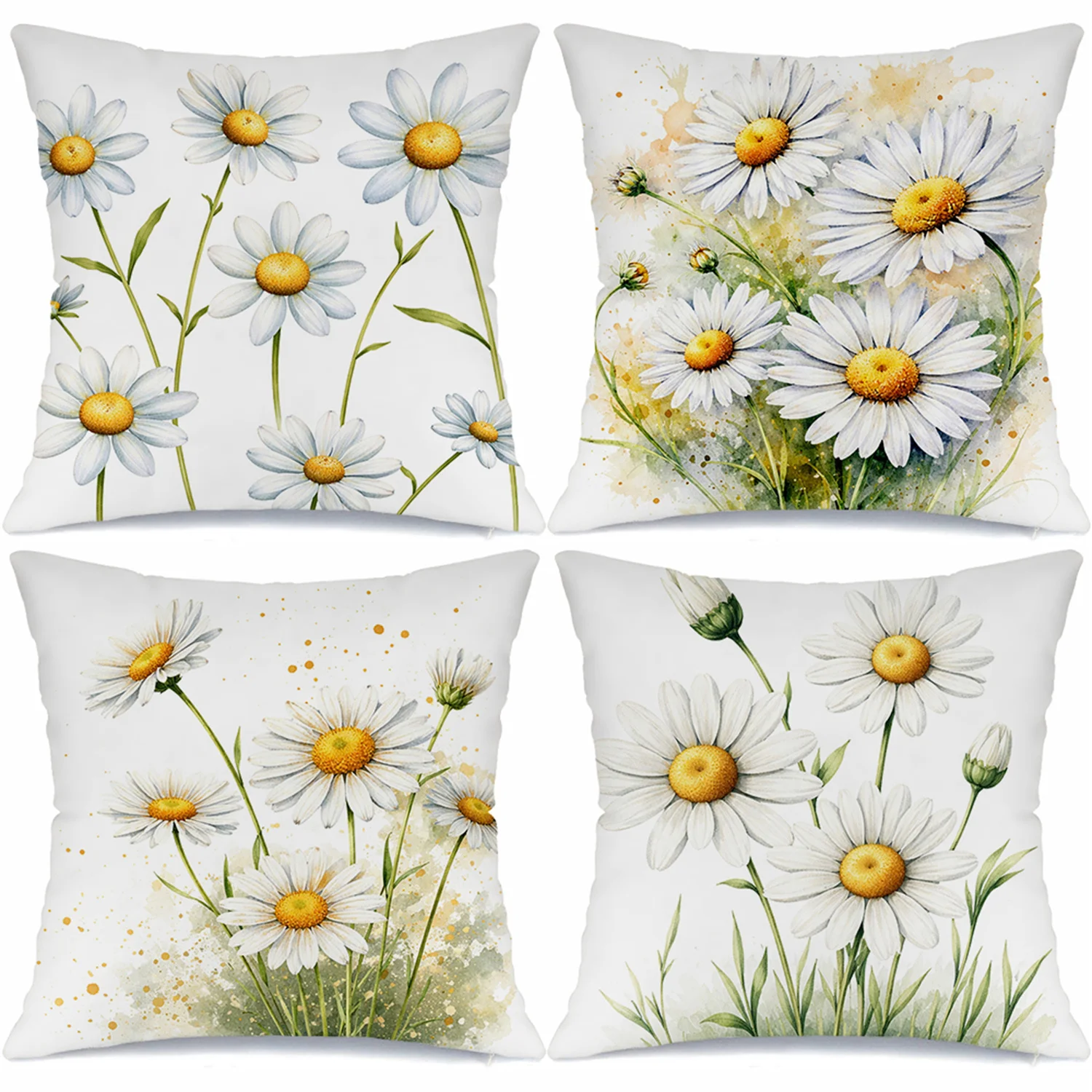 

Наволочка с цифровой печатью в виде свежих белых цветов ромашек, короткий плюш, подходит для гостиных, спален, диванов, чехол для декоративной подушки.