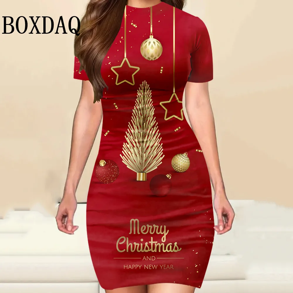 Christmas Tree Party Mini Dresses For Women 2025 New Summer Clothing Casual Slim Fashion Sexy Bodycon Package Hip Dress Vestidos