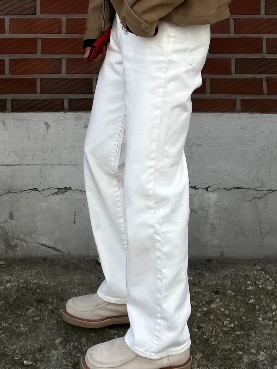 White Dad Jeans Men's American High Street Loose Straight Casual Versatile Workwear Trousers Trendy Heightening Slimming