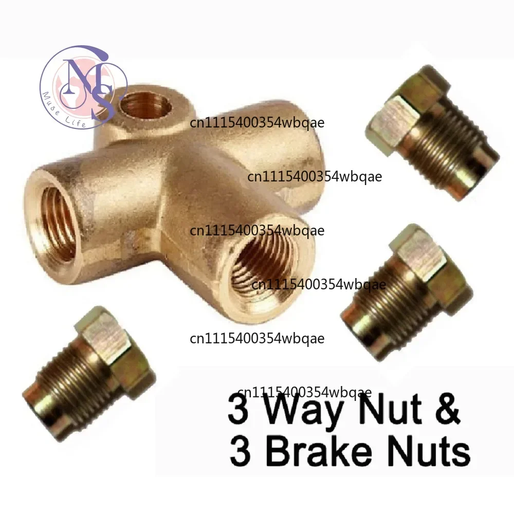 ZOCI-FOR-1Pc Copper 3 Way T Piece Brake Pipe Connector With 3Pcs M10 Short Male Nut For 3/16