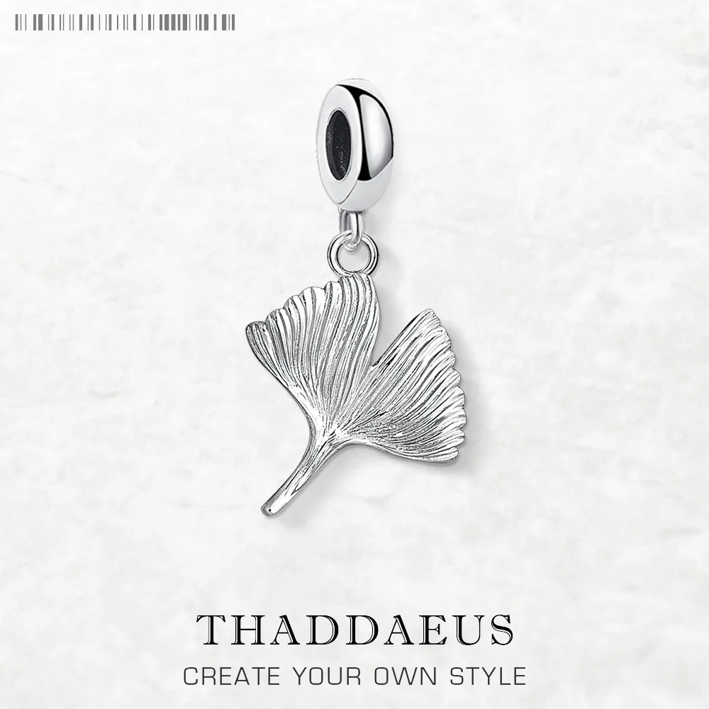 

Real 925 Sterling Silver Bead Ginkgo Leaf Pendant Dangle Charm For Women Men DIY Jewelry Trendy Gift