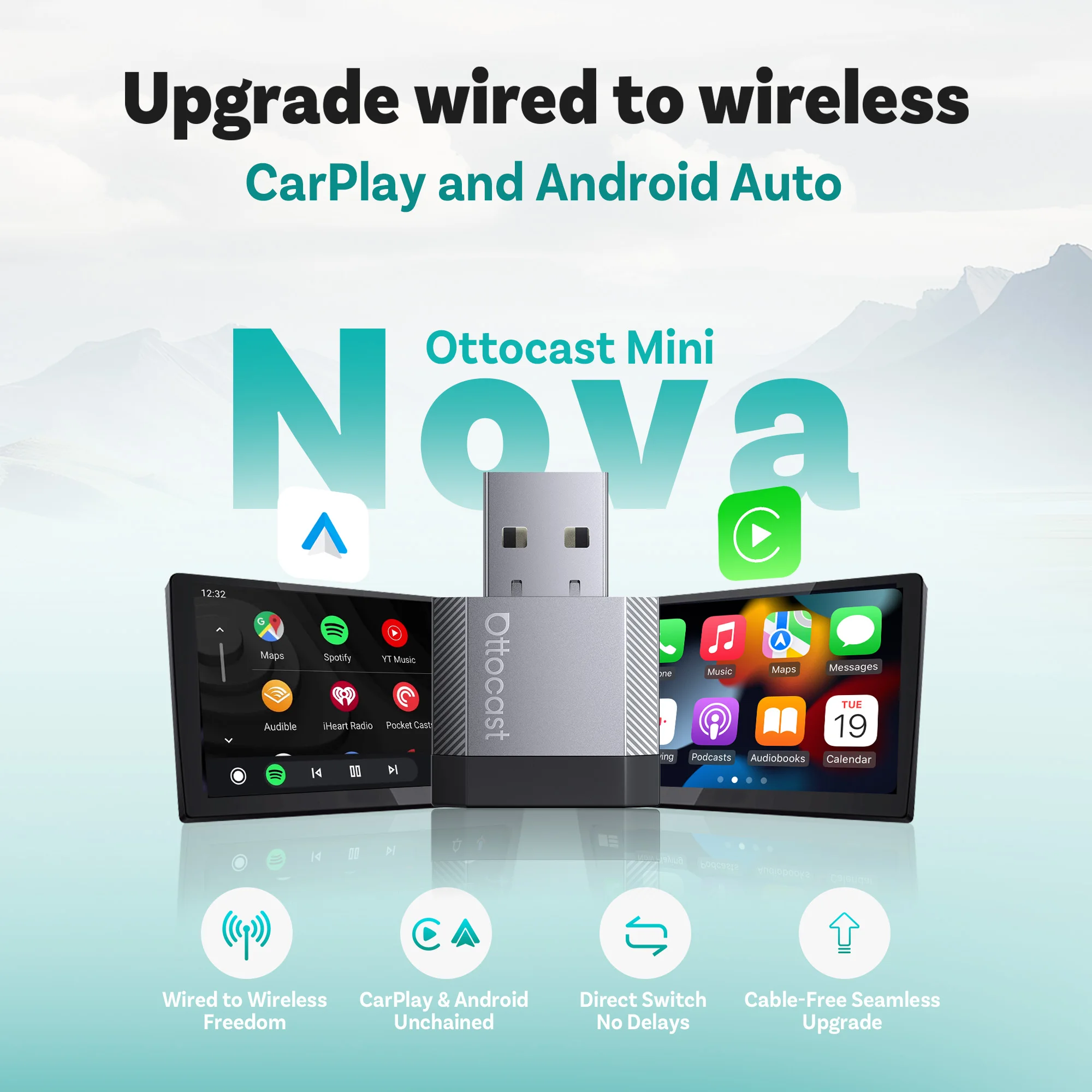 

Ottocast Mini Express беспроводной адаптер CarPlay Android Auto 2 в 1, автомобильные аксессуары для карт, музыкальных вызовов, сообщений, новые поступления 2025
