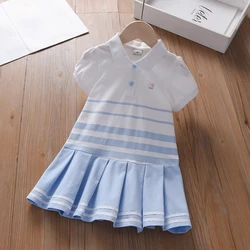 Girls' Fashion Polo Dress with Stripes Kids Elegant Puffed Sleeves Clothes Baby Girls Summer Dresses