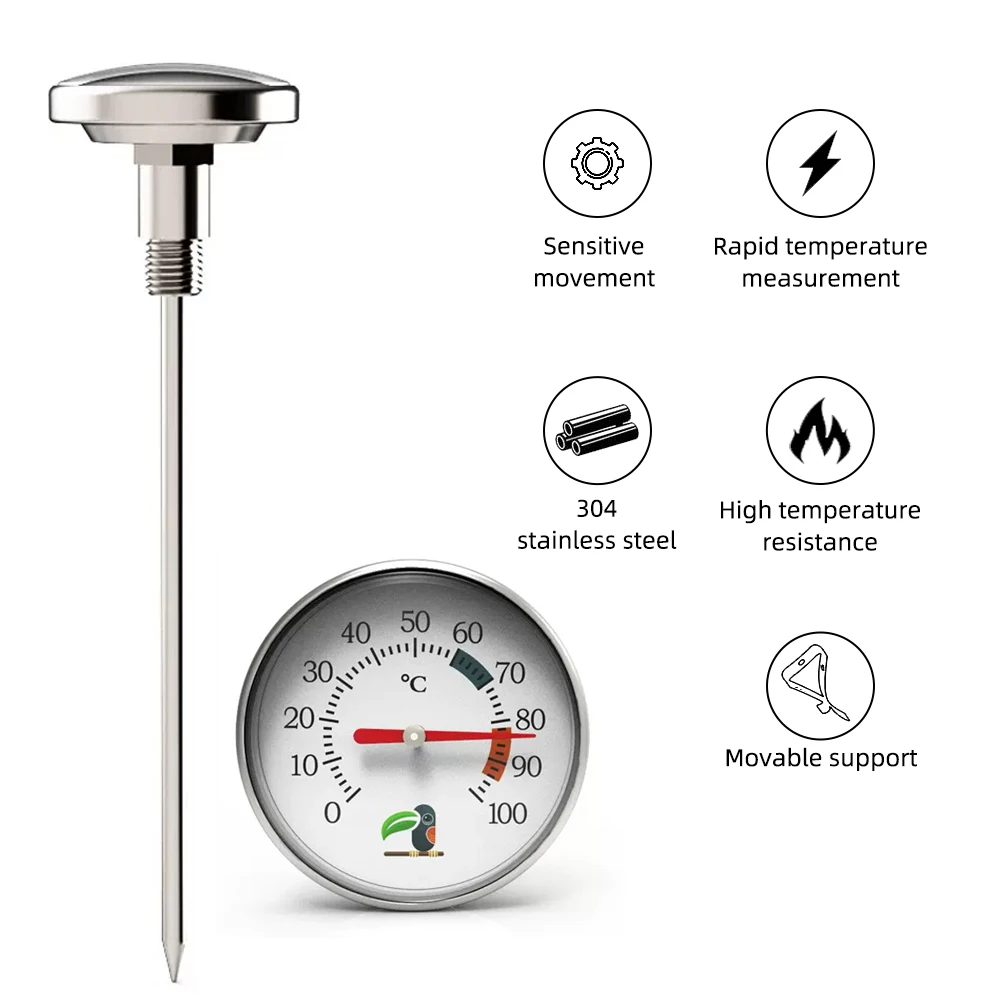 40-220F/0-100C Stainless Steel Food Thermometer Water Coffee Milk Thermometer Probe Soybean BBQ Thermometer