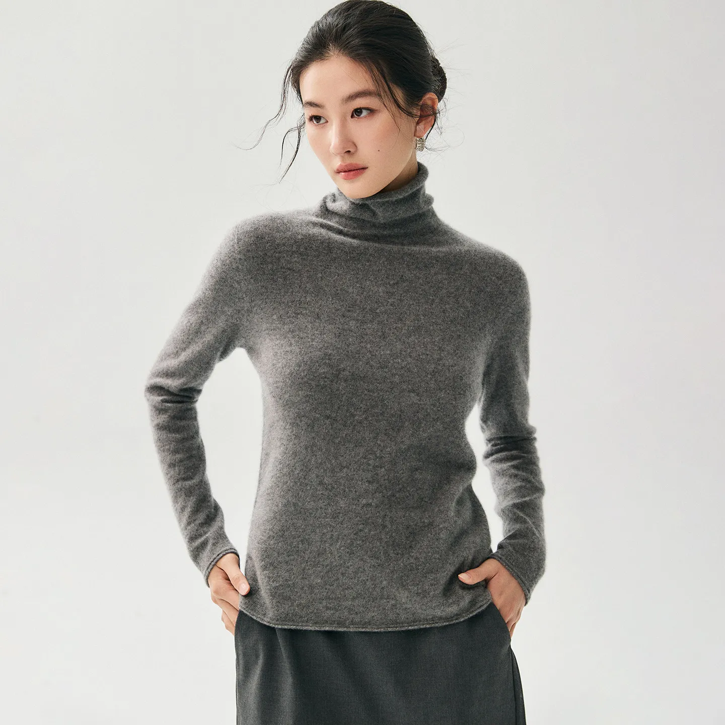 Pile collar cashmere sweater women seamless turtle neck bottoming sweater