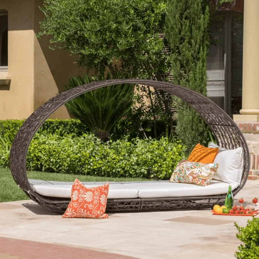 

Lavina 91.25'' Wicker Outdoor Patio Canopy Daybed Water Resistant Cushion Multibrown White
