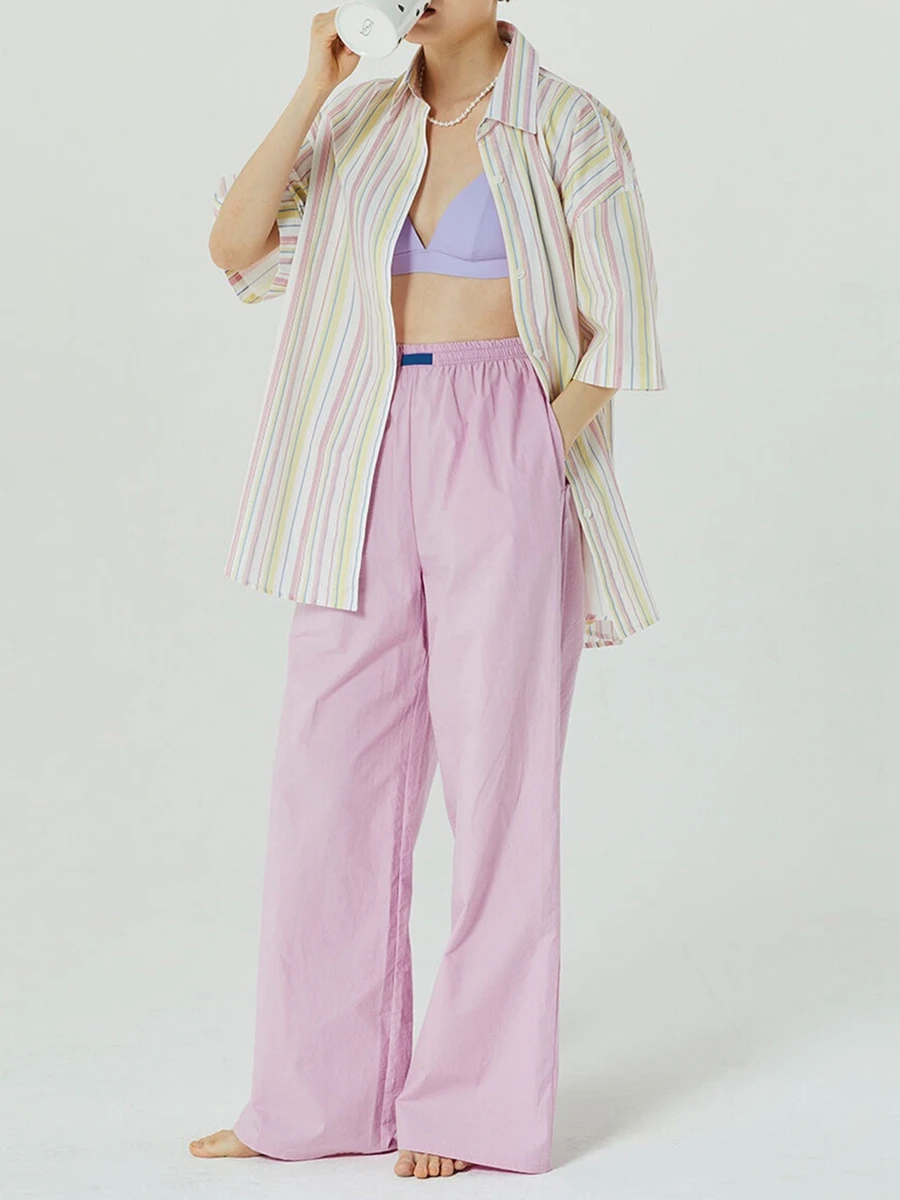

Women's Casual Wide Pants Elastic Waist Plaid/Striped Print/Solid Color Pants Lounge Trousers
