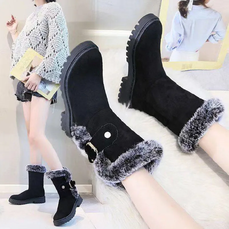 

2025 Winter Plush Women's Boots Fashion Thick Soles Comfortable Warm Lightweight Non-slip Beautiful Casual Cotton Shoes