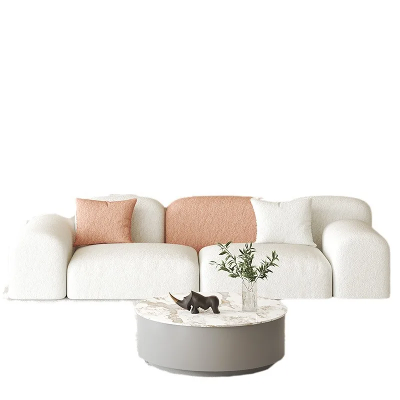 

Cream style sofa, Nordic, light luxury, modern lamb wool, pebbles, living room home, small apartment, cloud