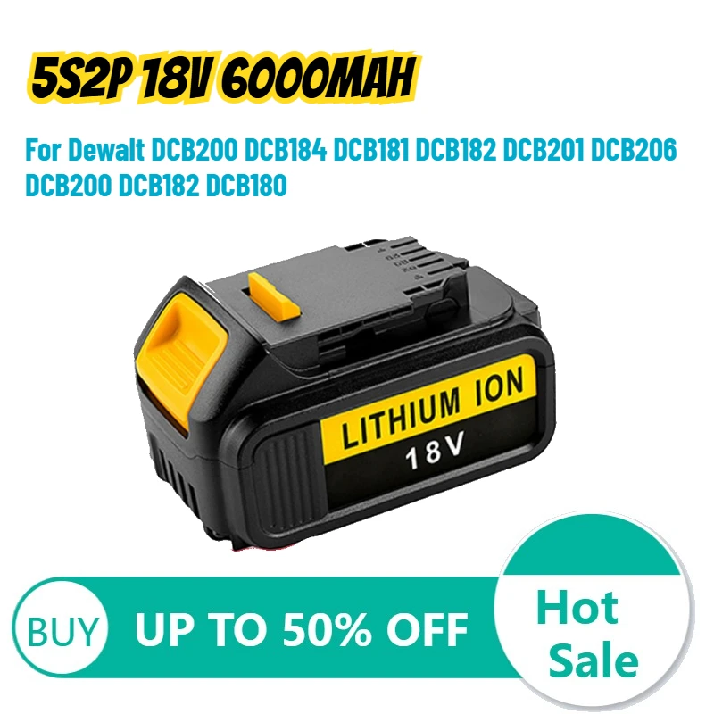 

5S2P 18V 6000mAh Lithium Replacement Battery For Dewalt DCB200 DCB184 DCB181 DCB182 DCB201 DCB206 DCB200 DCB182 DCB180