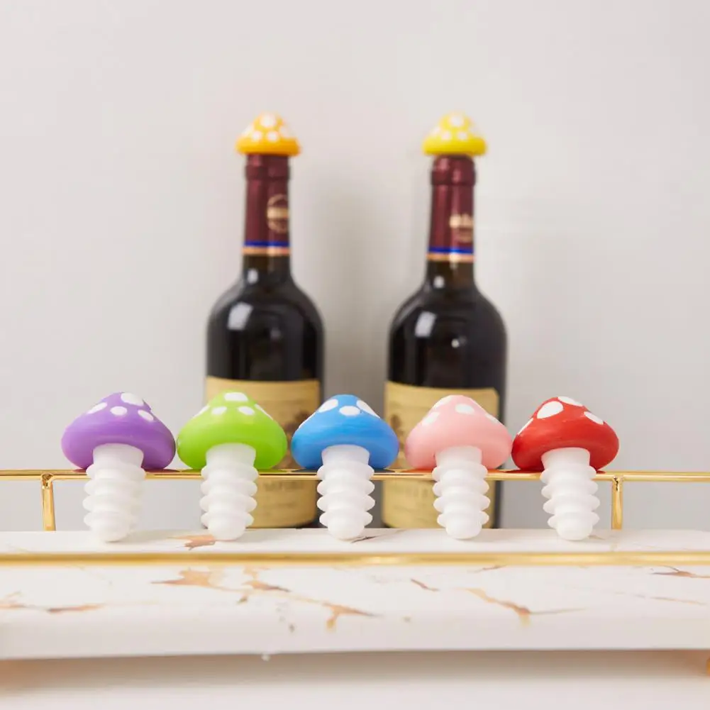 5.5cm Silicone Wine Bottle Stoppers Mushroom-Shaped Bottle Wine Cork Freshness Preserver Leak-Proof Kitchen Gadget Bar Supplies