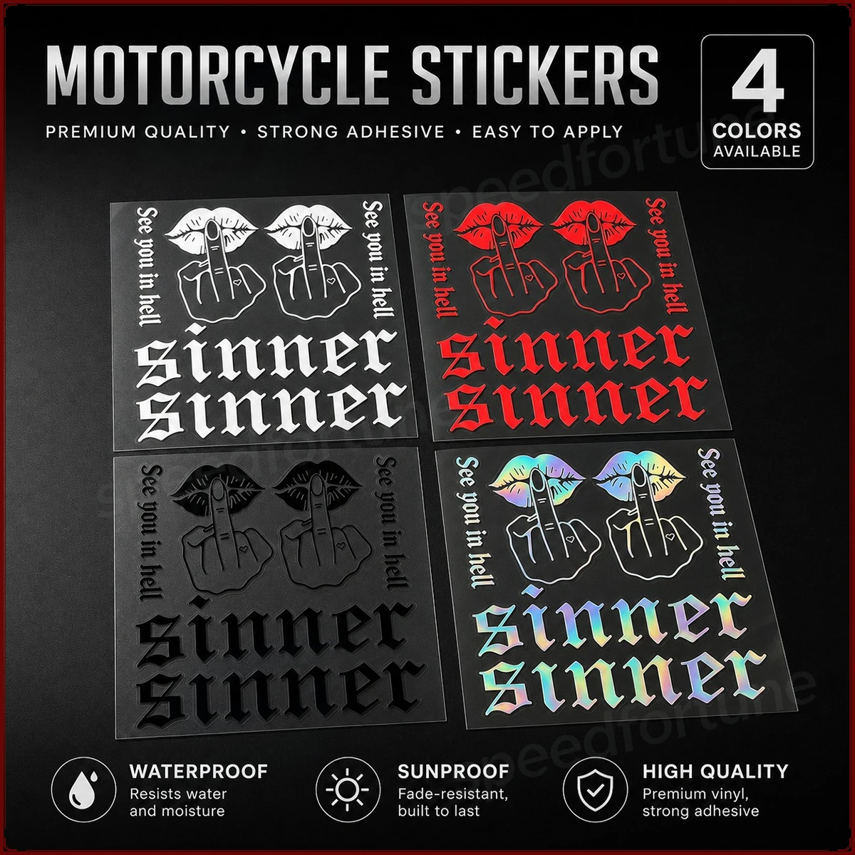 Gothic Sinner Text Middle Finger Lip Stickers Sunproof Waterproof Auto Motorcycle Helmet Body Window Custom Vinyl Decal 4 Color