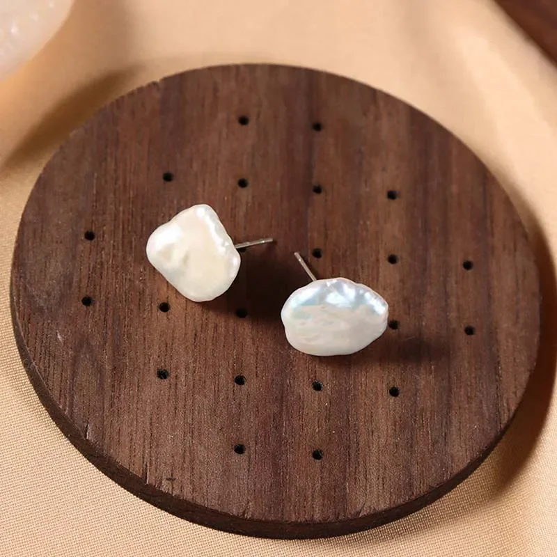 11-12mm Irregular Flower Baroque Pearl Earrings for Women Jewelry 925 Sterling Silver Natural Freshwater Pearl Ear Stud Earrings