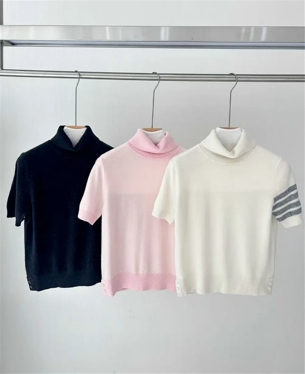 Women's 25 Autumn/Winter New High Collar Cashmere Short Sleeve Knitted Top