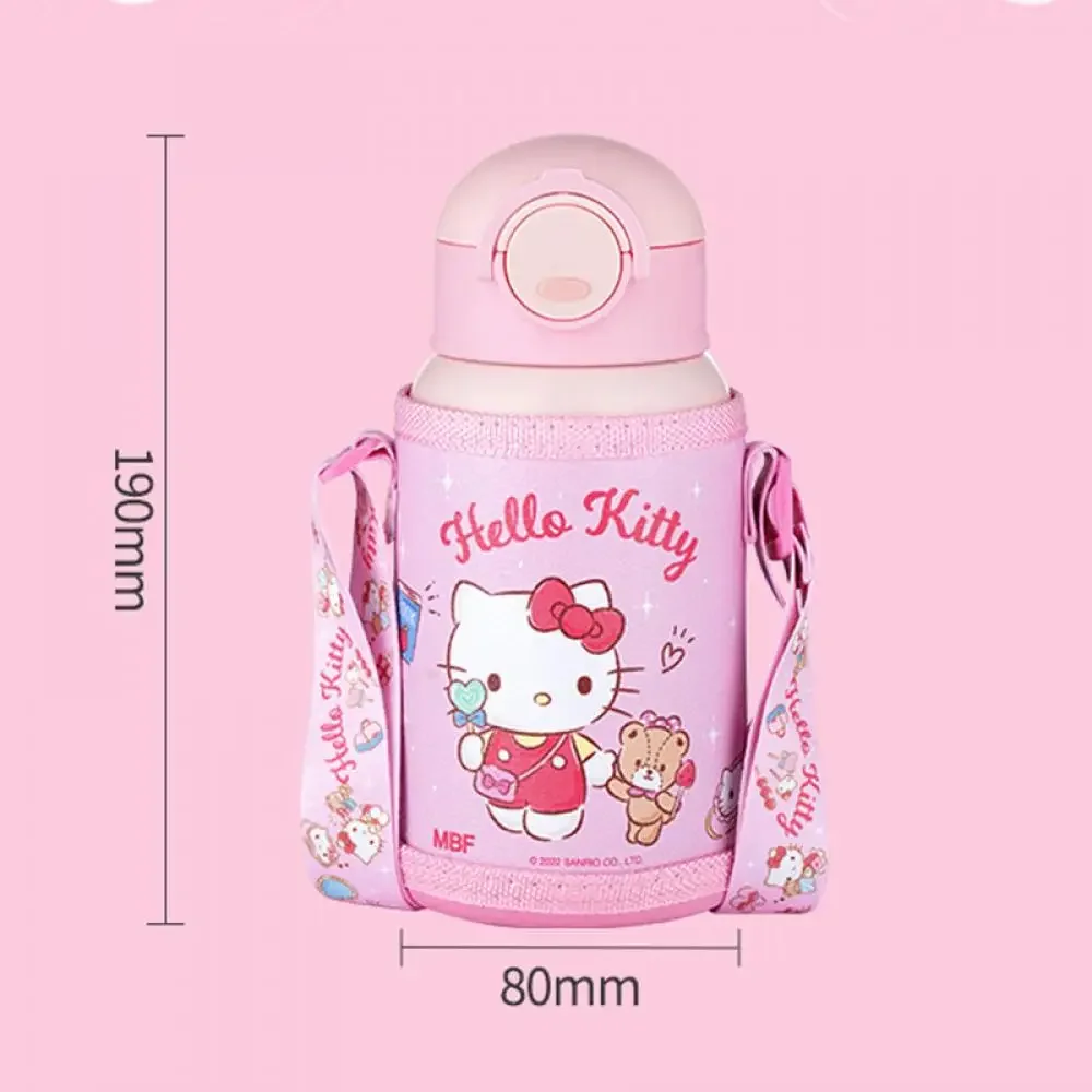 Kawaii Sanrio Hello Kitty Thermos Cup Kuromi Cinnamoroll Anime Figure Water Cup 500Ml Steel Portable Strap Straw Outdoor sport