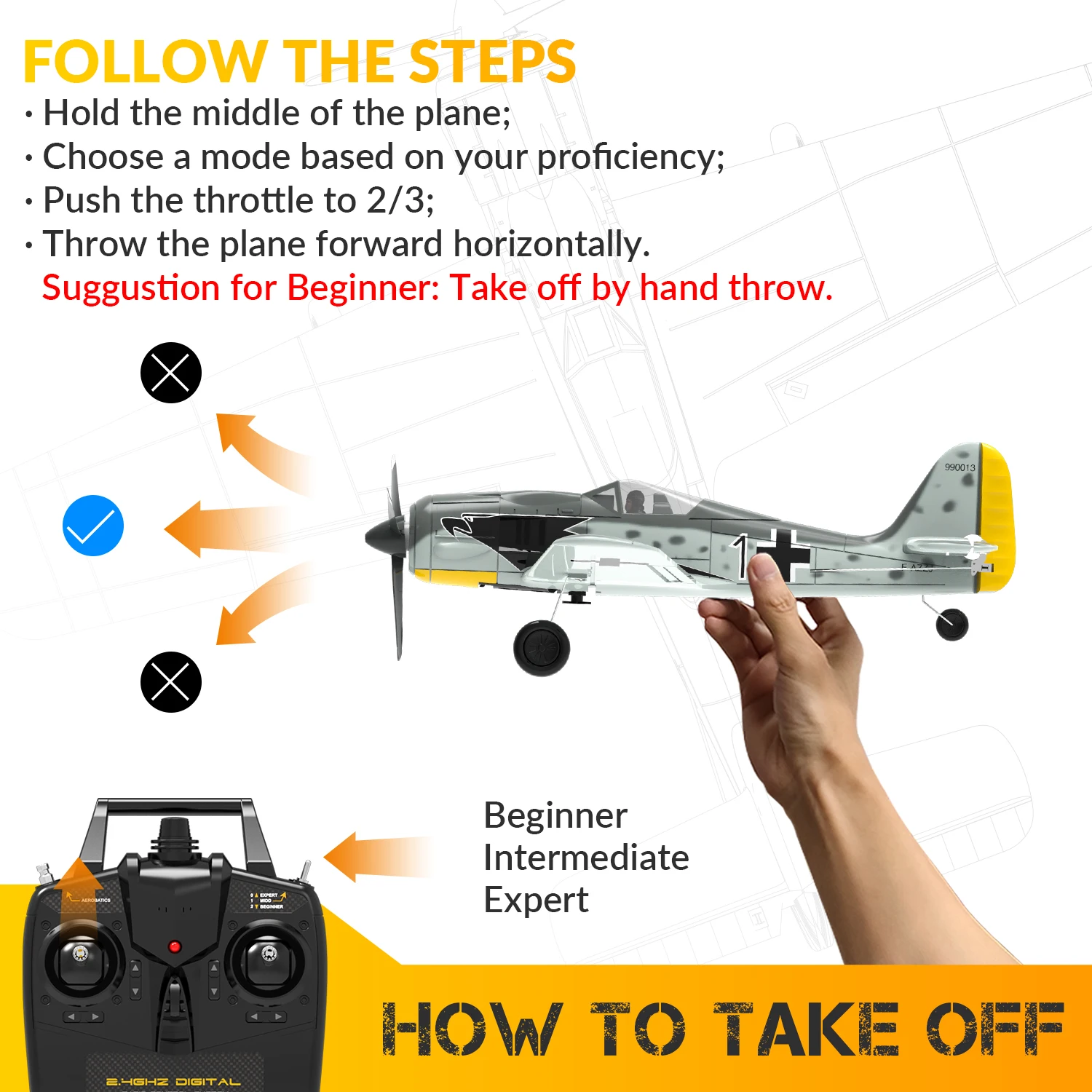 FW190 400MM RC Plane 2.4G 4CH 6 Axis One Key Aerobatic RTF Warbird Airplane with Xpilot Stabilization RC Fighter