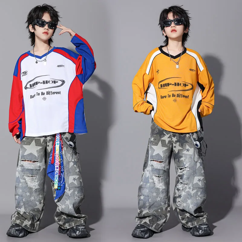Hip Hop Boys Contrast Sweatshirt Street Dance Camo Cargo Pants Girls K-pop Jazz Costumes Children Clothes Set Kids Streetwear