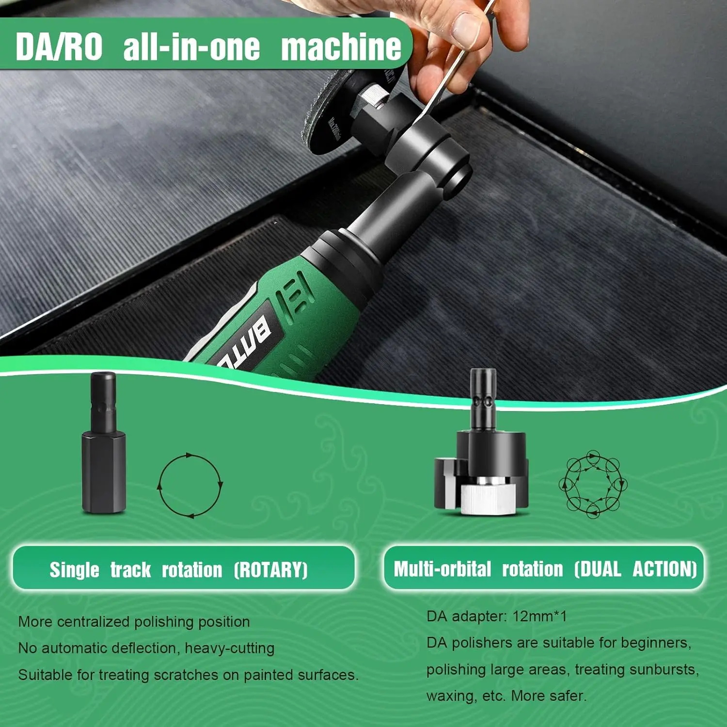 S6 Micro Cordless Polisher for Car Detailing, 2x2.0Ah Batteries, 0mm Rotary Buffer, 12mm Dual Action Polisher 1 and 3 Inch with