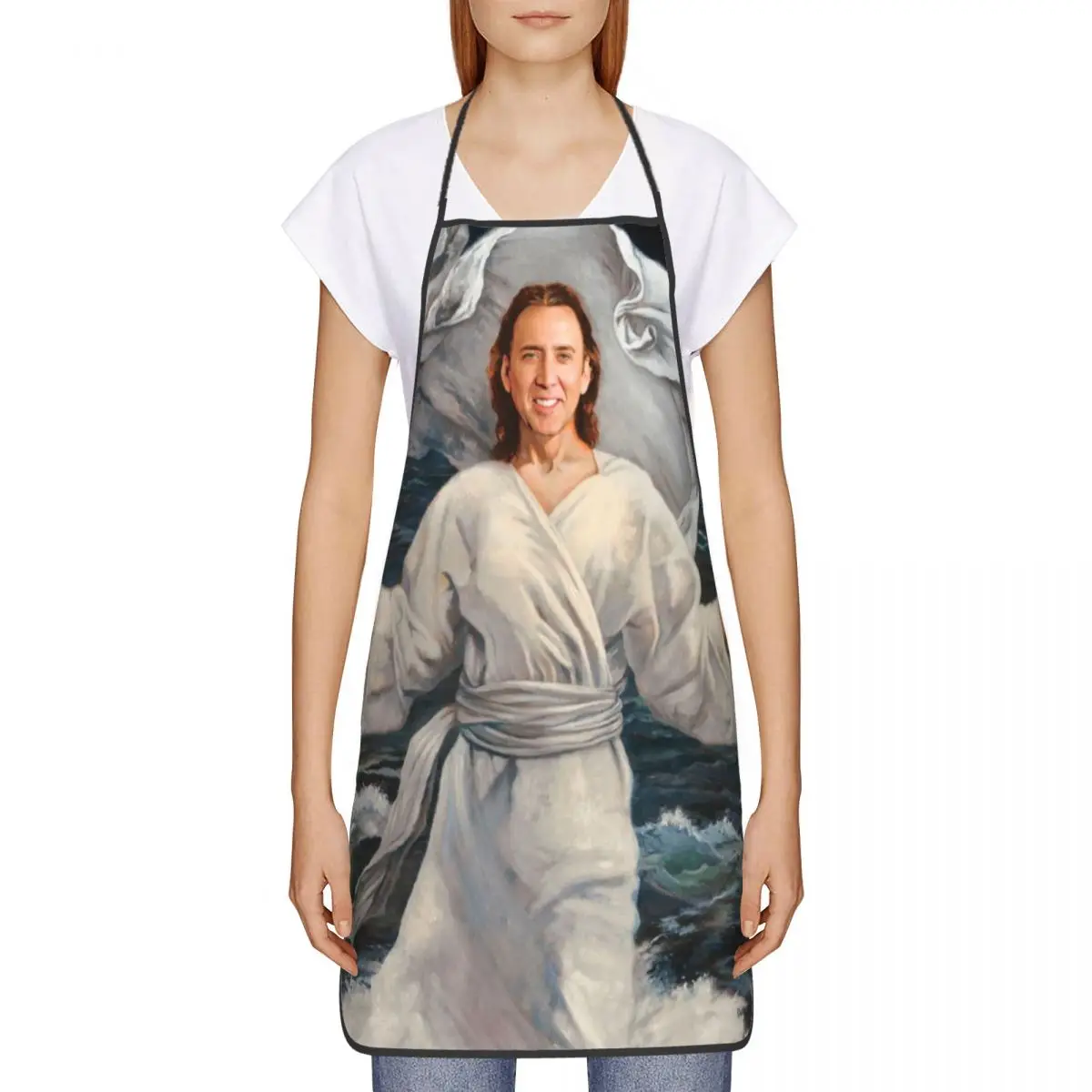 Custom Bib Nicolas Cage Walking On Water Apron for Men Women Unisex Chef Cooking Kitchen Funny Meme Tablier Cuisine Gardening