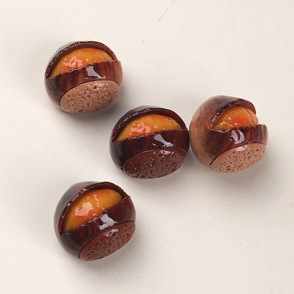 10pcs Mini Kawaii Charms Cute Chestnut Food Flat Back Cabochons Scrapbook Diy  Party Hairpin Accessories Home Decoration Craft