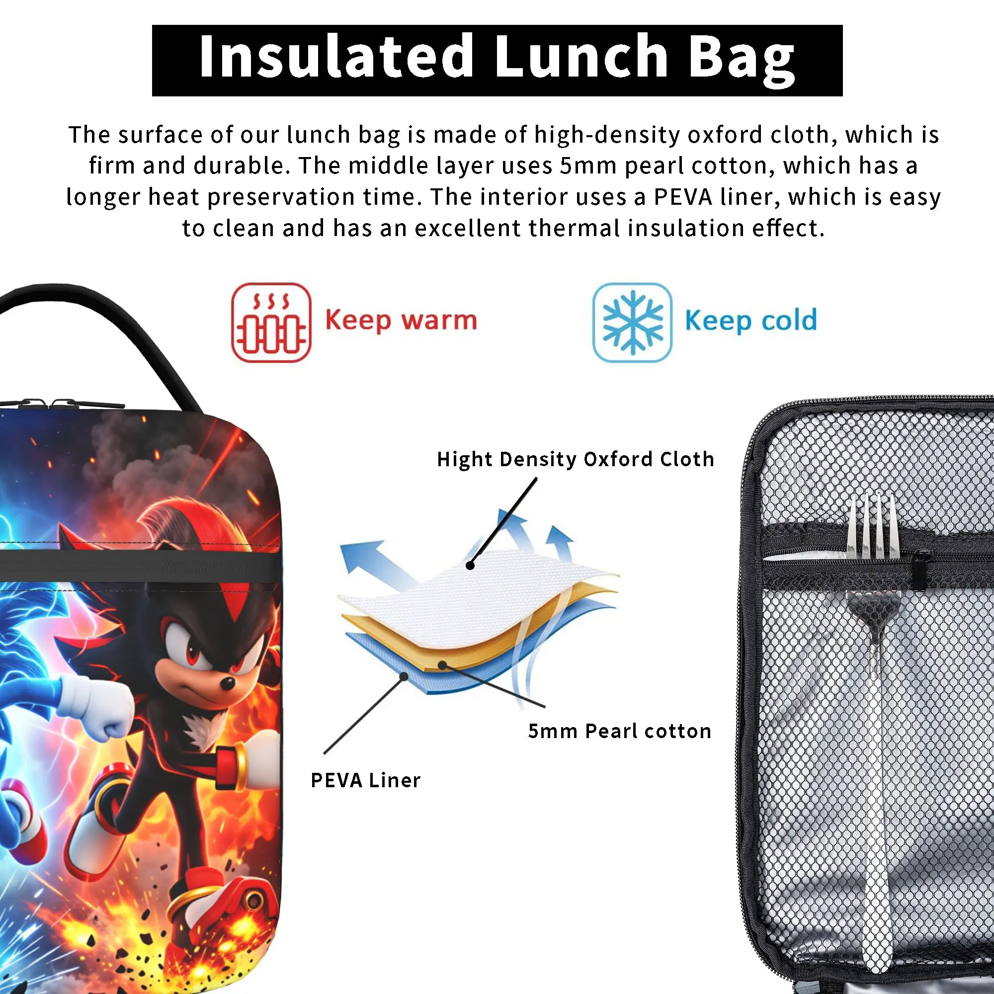 Sonices Cartoon-Lunchbag, Picknick-Lunchbox für Mädchen, niedliche Designer-Tragetasche, Lebensmittelbeutel aus Oxford, praktische Kühltasche – Detail 5