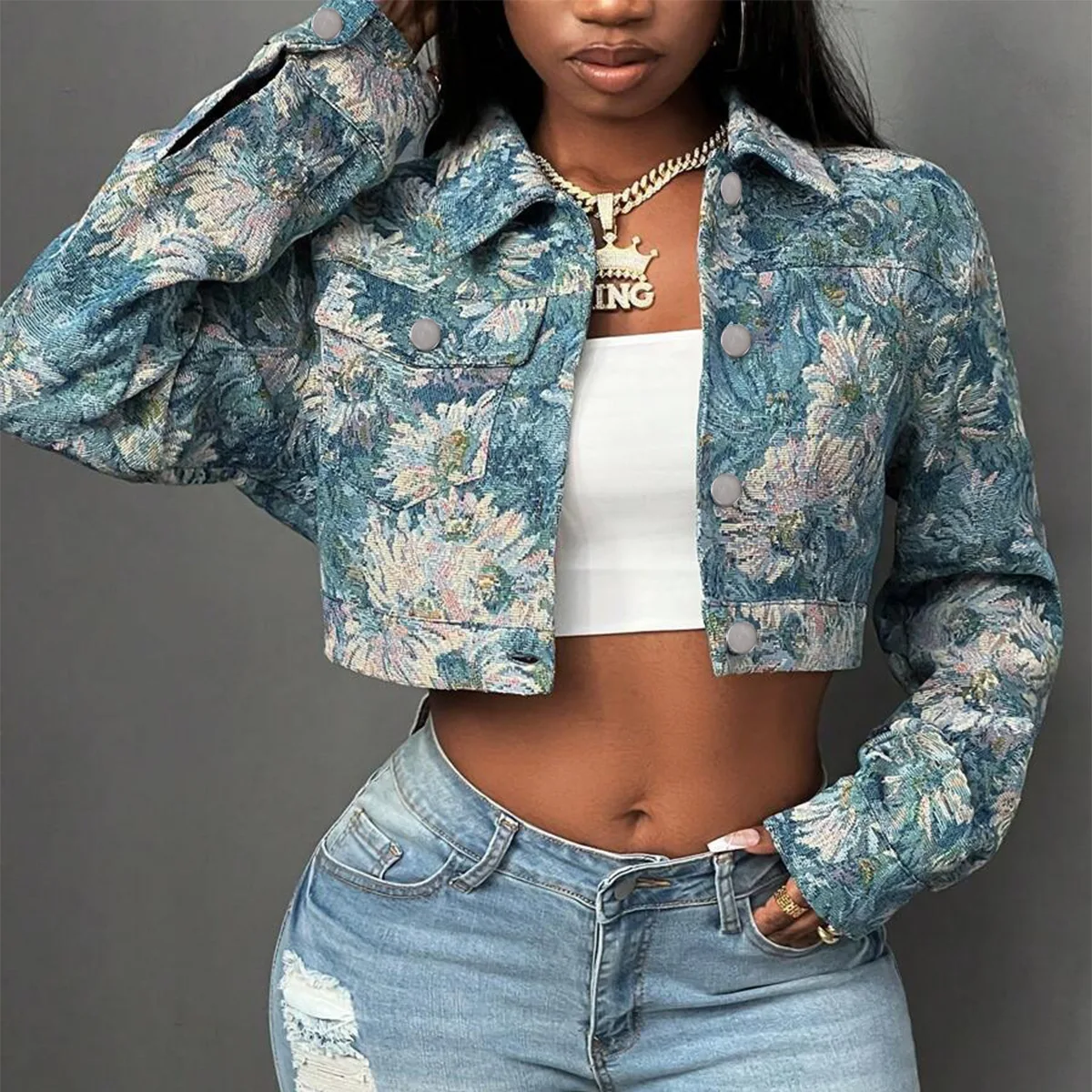 

2026 New Spring Women's Fashion Yarn Dyed Crop Cardigan Stylish Long Sleeve Jacket Casual Streetwear Outerwear