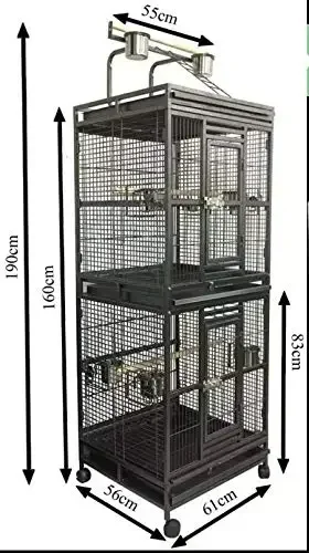 

Bird Cage for African Grey Parrots - Twin Double Aviary with Play Roof, Ladder & Wheels, Suitable for Cockatiels