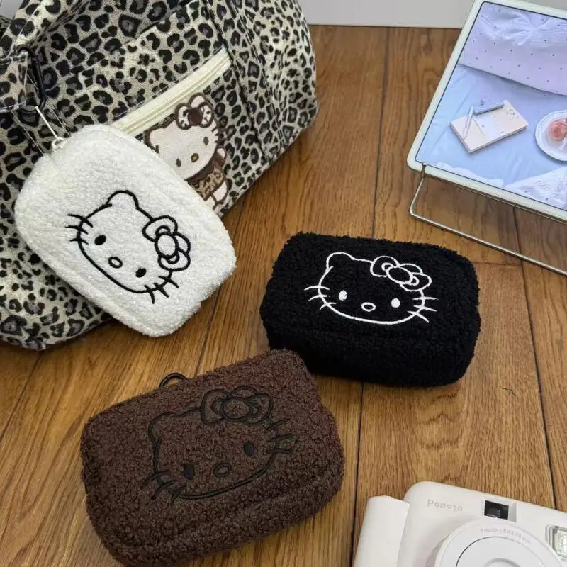 

Kawaii Cartoon Embroidery Hello Kitty Coin Purse Wallet Creative Lamb Hair Portable Ccd Makeup Storage Bag Girl Festival Gift