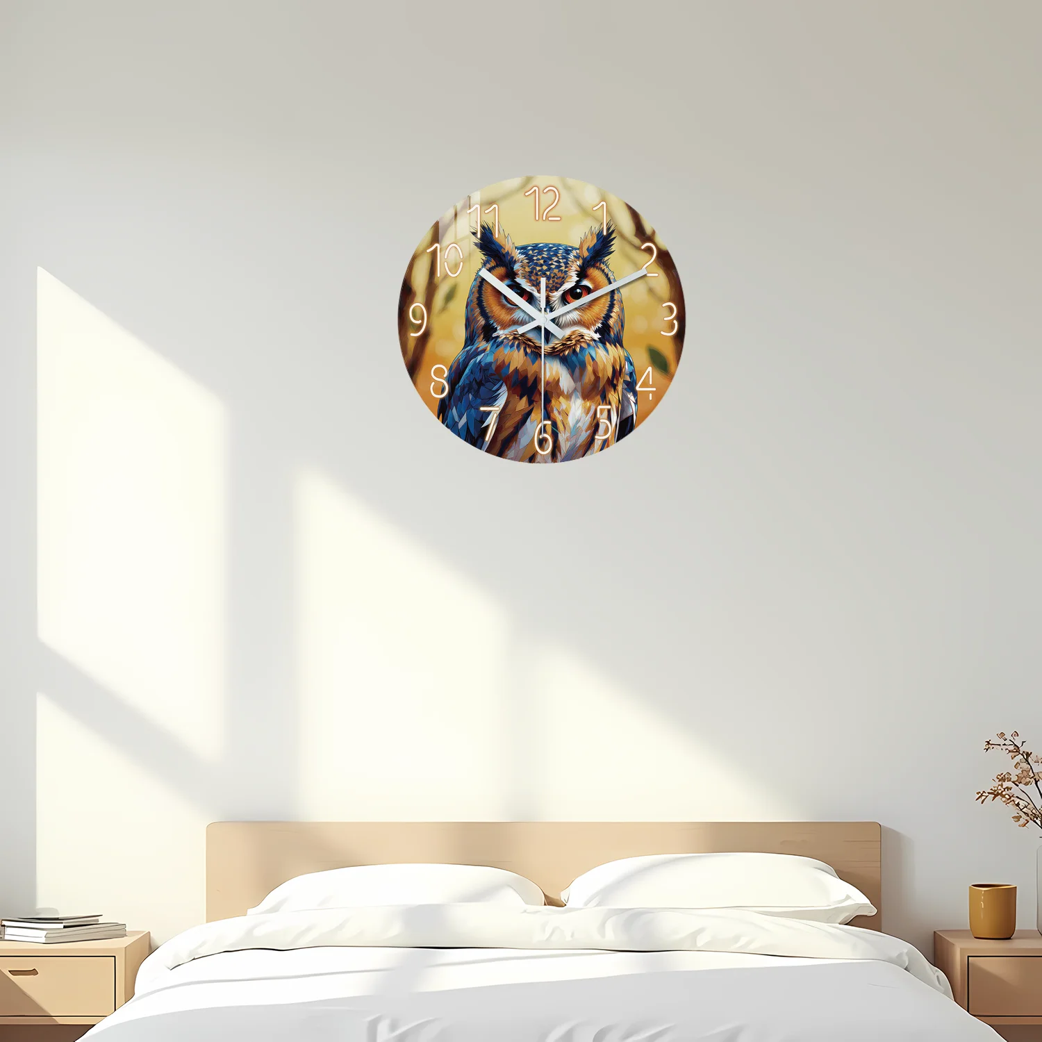 Geometric Line Owl Pattern Wooden Wall Clock, 10-24inch Silent Wall Clocks, Aa Battery Powered, Suitable for Living Room, Bedroom, Office, (Battery Not Included), Mother's Day, Easter, April Fool's Day