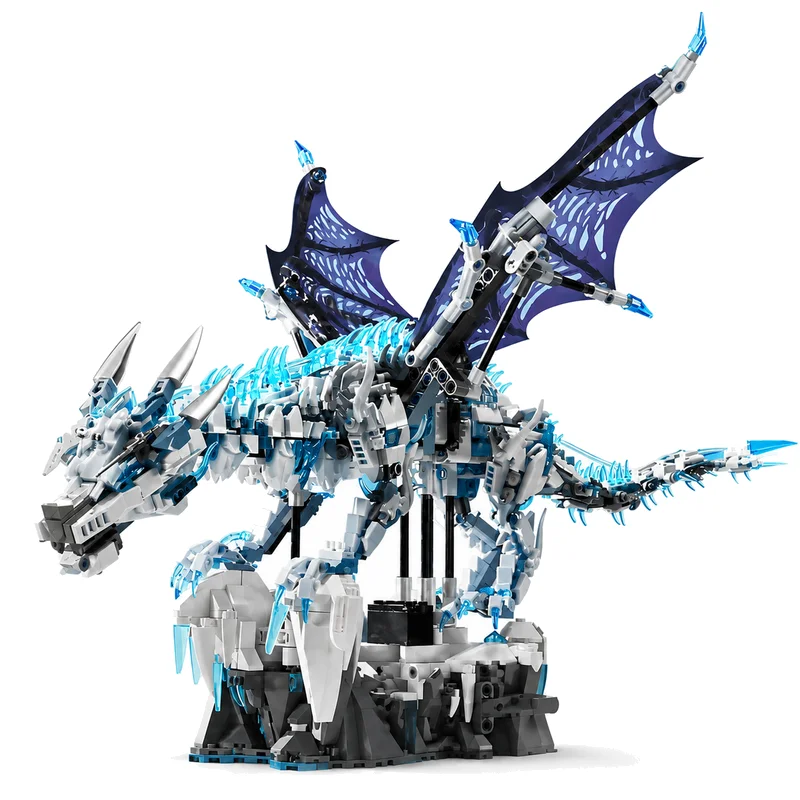 Creative 1676Pcs Premium Ice Dragon MOC Building Blocks Light-up Glowing Eyes Movable Joints Collectible Model Gift Toy