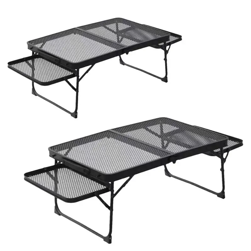 Camping Grid folding Table Portable Picnic Mesh Table Aluminum alloy 2 Fold camp desk With 2 extension tables board Grill Table