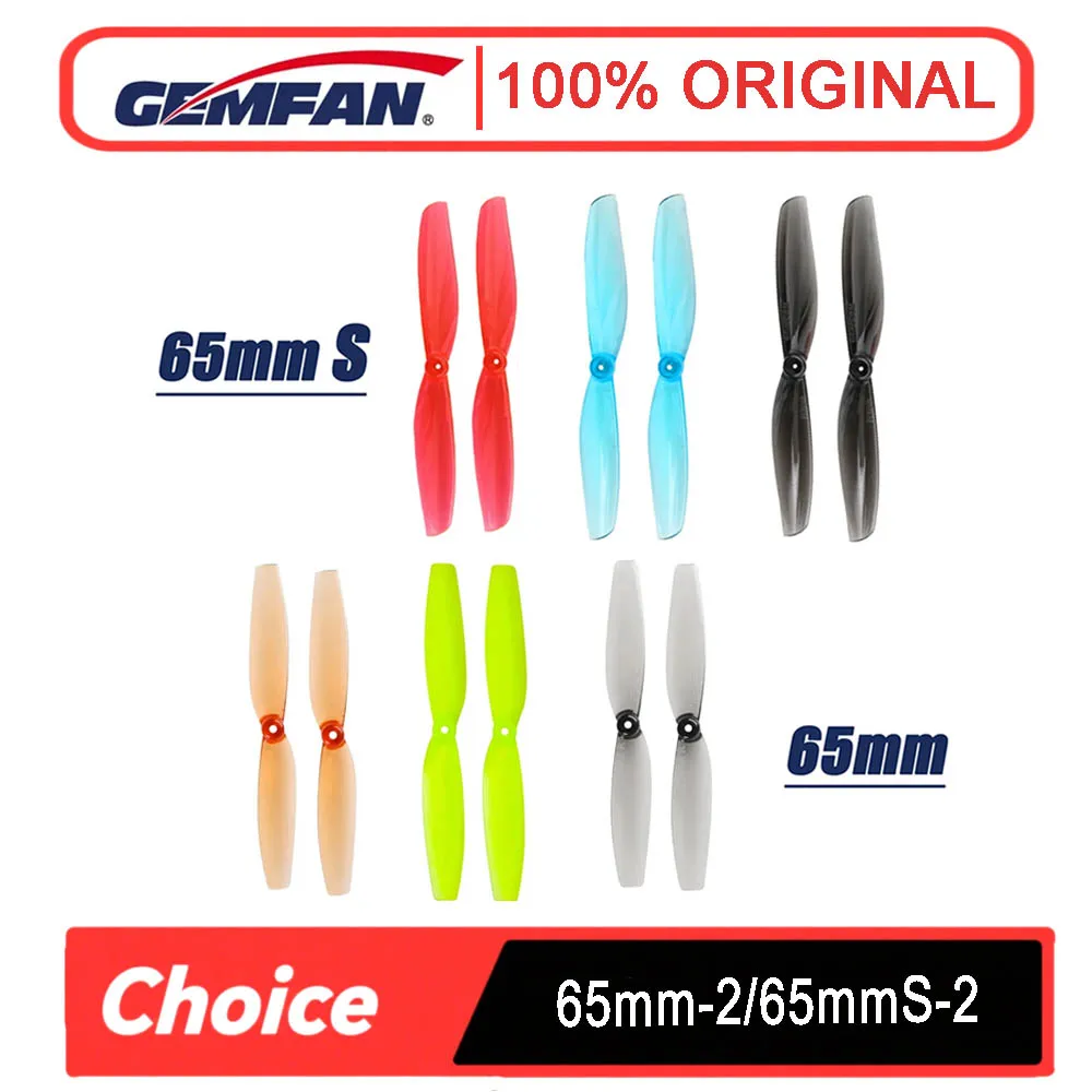 4 Pairs Gemfan Hurricane Props (65mm-2/65mmS-2) 2-Blade PC Propeller (1/1.5mm Hole, CW/CCW) - for RC Drone FPV Racing