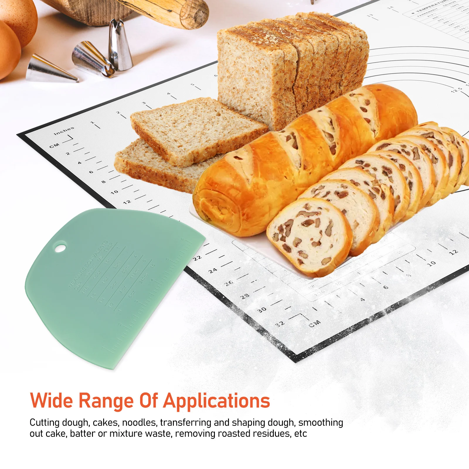 

Silicone Rolling Mat Pastry Dough Scraper Baking Supplies Non Stick Measurement Markings Flexible Storage Saving Design