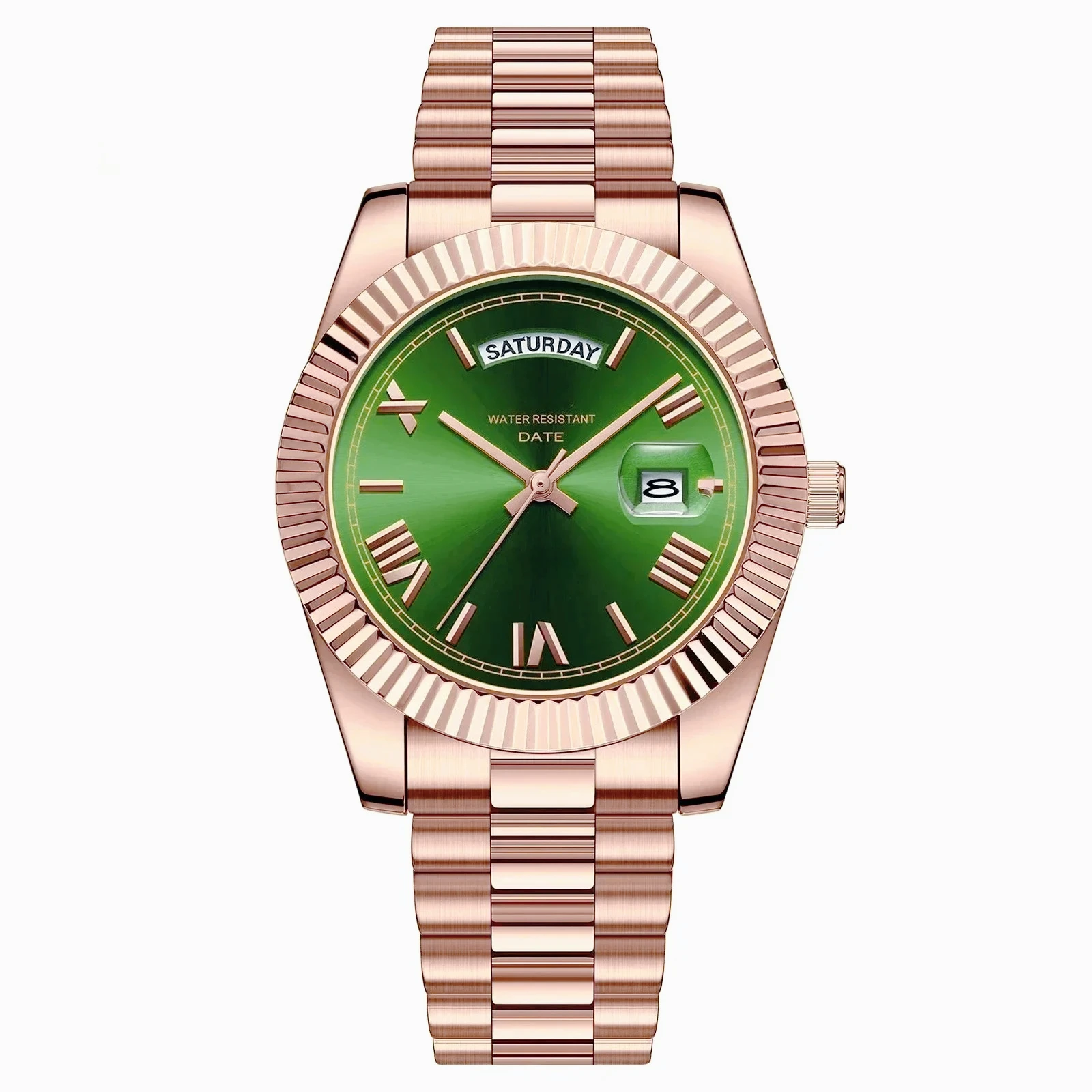 

Luxury Stainless Steel case, for Men Automatic Mechanical Movement Waterproof Watch, Sapphire Black Blue DayDate Wristwatch