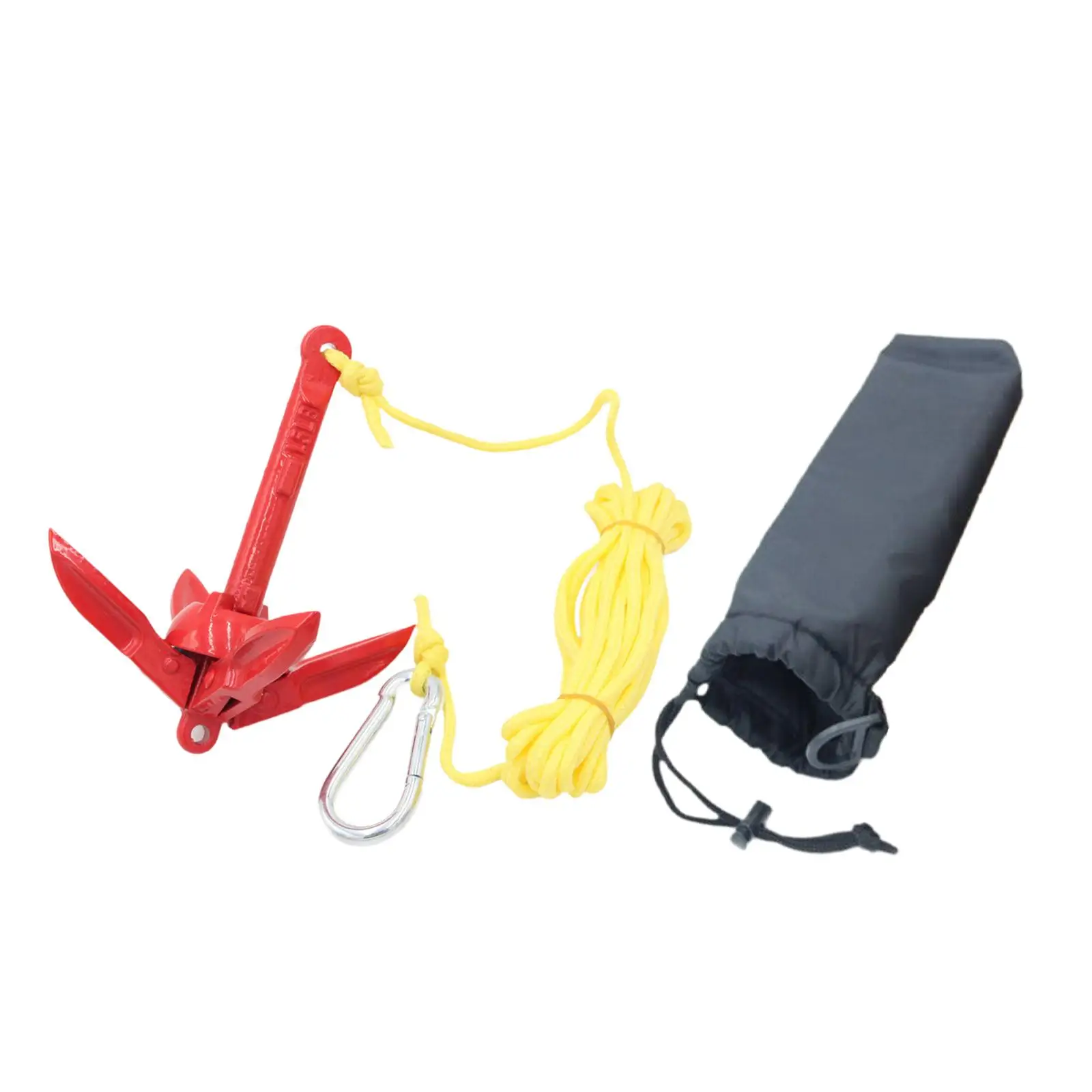 Ancla para kayak con bolsa de transporte de cuerda de remolque de 5M, acero al carbono con gancho de resorte, ancla plegable portátil de 0,7 kg