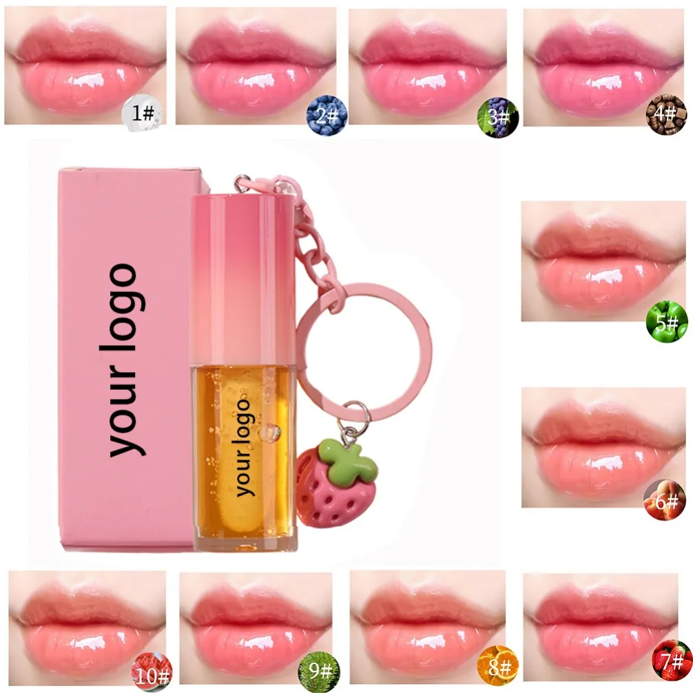 huile-a-levres-fraise-hydratante-et-brillante-avec-breloque-porte-cles-portable-mignonne-marque-privee-logo-personnalise-maquillage-vegetalien-vente-en-gros