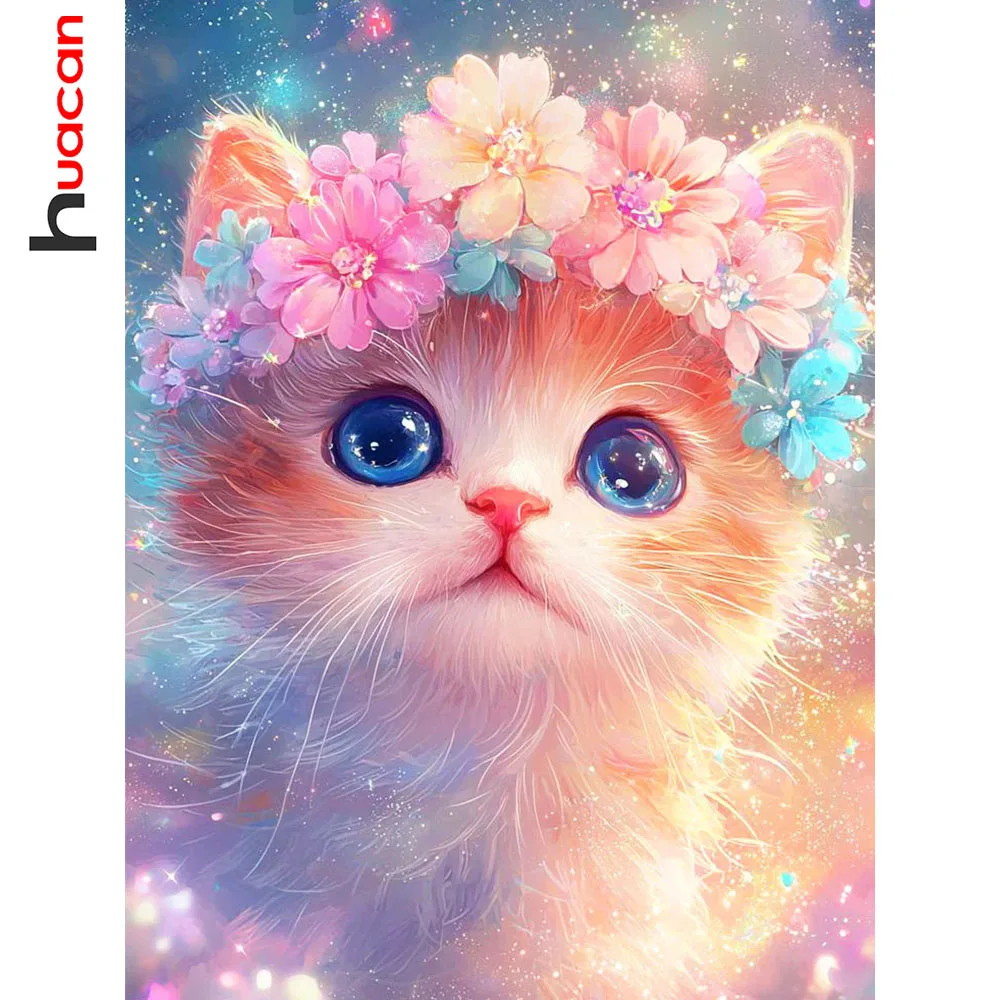 Huacan Neuheiten 2026 5D DIY Diamantmalerei Katze Gänseblümchen Diamant-Mosaik Tier Blume Komplettes Set Heimdekoration