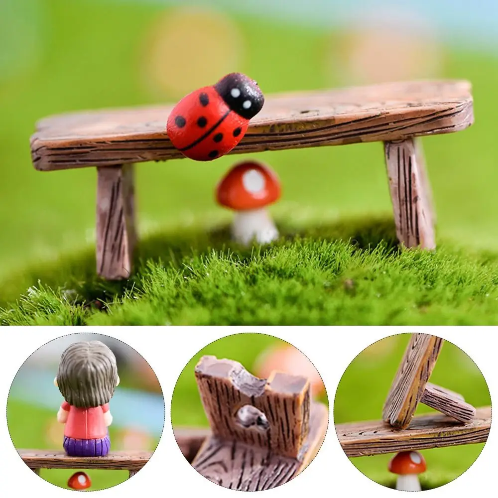 DIY Figurine Dolls Mini Wooden Chair Romantic Fairy Garden Succulents Bonsai Ornaments Couple Resin Love Stool